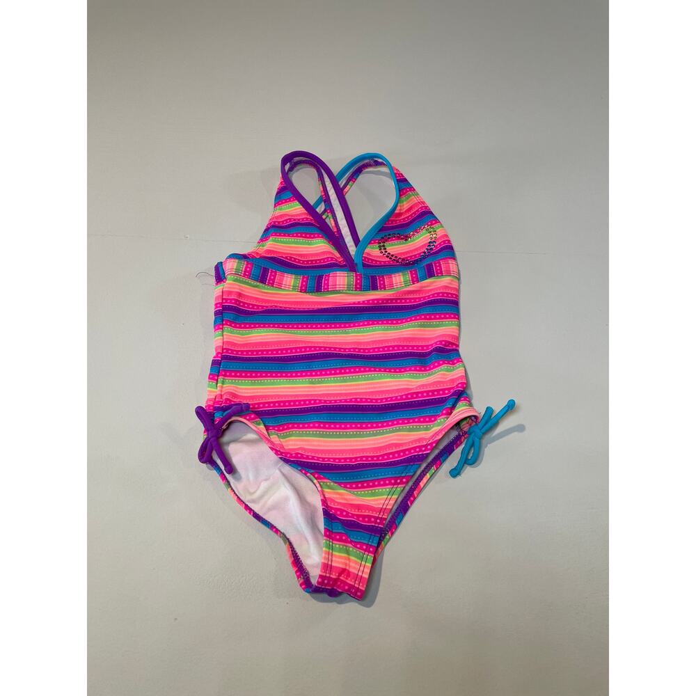 Angel Beach Girls Rainbow Criss‑Cross Back Swimsuit – Size 7